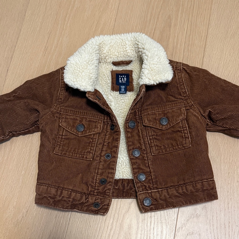 GAP Kids Brown Corduroy Jacket with Cream Sherpa Collar